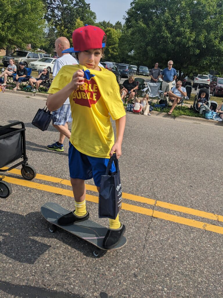 PXL_20230722_150913248 dubble bubble boy at 2023 sherburne county fair parade